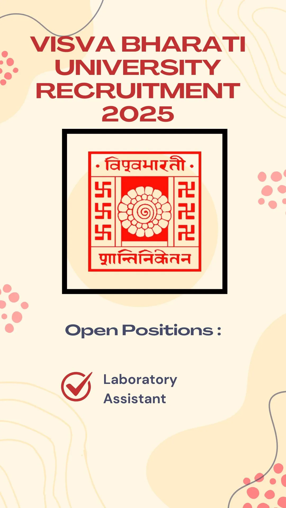 Visva Bharati University Recruitment 2025  for 5 Laboratory Assistant Posts