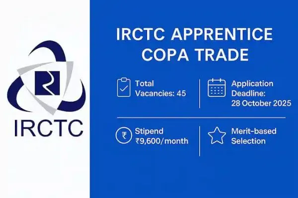 IRCTC Apprentice Recruitment 2025 – Apply Online for 45 ITI Vacancies (East Zone Kolkata)