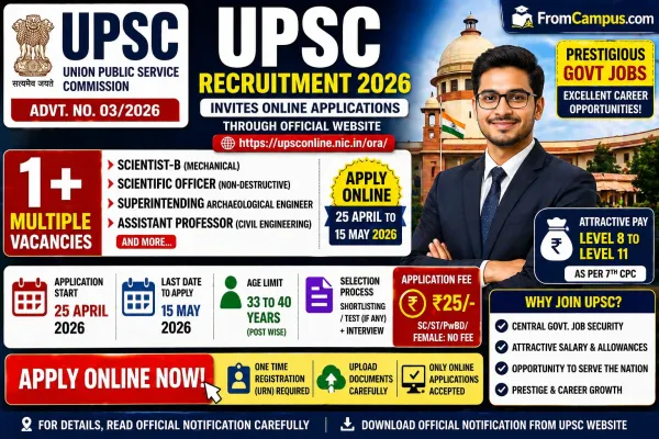 UPSC Recruitment 2026 – Apply Online for Scientist B, Scientific Officer, Assistant Professor & Other Posts