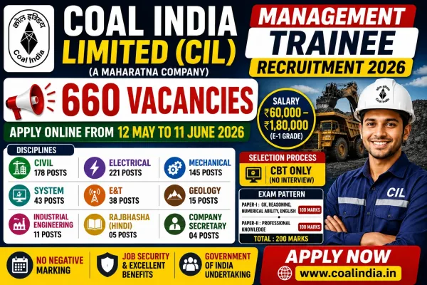 Coal India Management Trainee Recruitment 2026 – Apply Online for 660 MT Vacancies